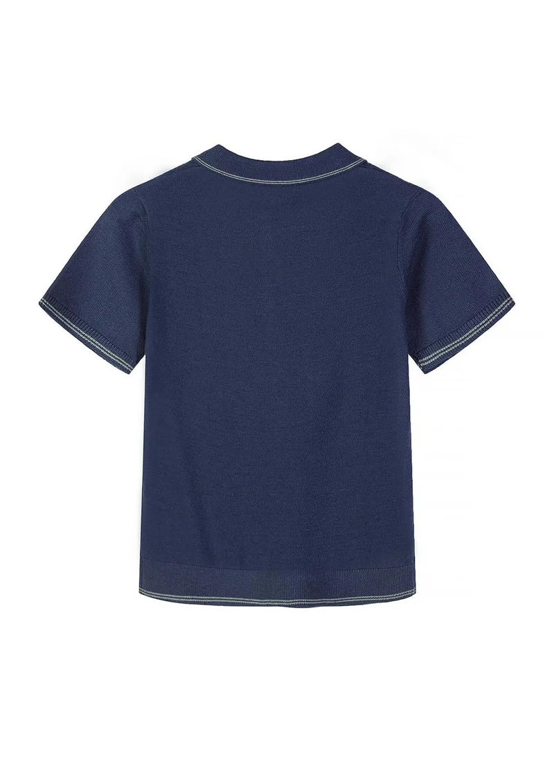 مينوتي Boys knitted polo shirt navy blue striped short sleeve 3-15 years